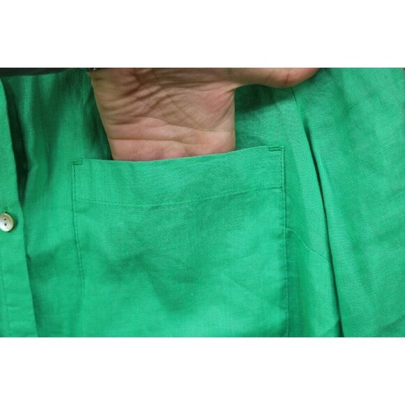 J. Jill Love Linen 3/4 Sleeve Button-Up Tunic-Green-100% Linen-Pockets-Small - Picture 7 of 10